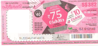 Sthree sakthi Weekly Lottery -SS-382 to be held On 26.09.2023