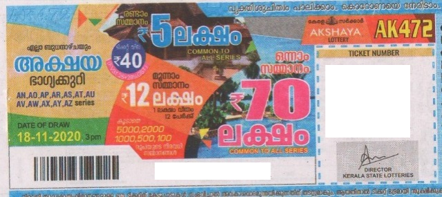 Akshaya Weekly Lottery AK-472 18.11.2020