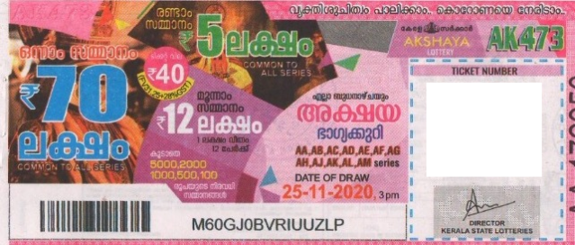 Akshaya Weekly Lottery held on 25.11.2020