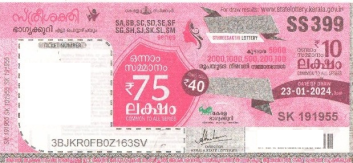 Sthree sakthi Weekly Lottery SS-399 23.01.2024