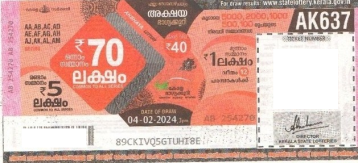 Akshaya Weekly Lottery AK-637 04.02.2024