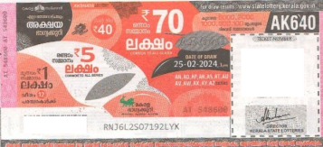 Akshaya Weekly Lottery held on 25.02.2024