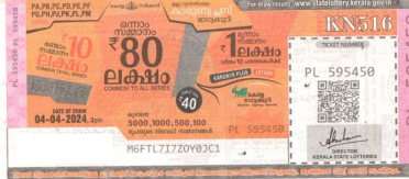 Karunya plus Weekly Lottery KN-516 04.04.2024
