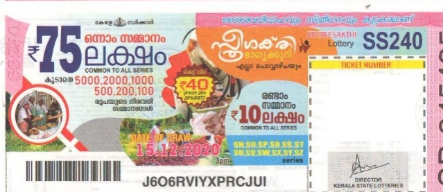 Sthree sakthi Weekly Lottery SS-240 15.12.2020