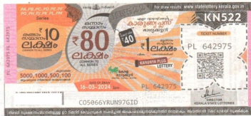 Karunya plus Weekly Lottery held on 16.05.2024