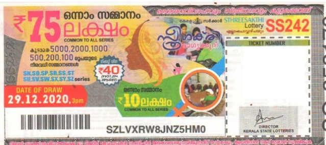 Sthree sakthi Weekly Lottery held on 29.12.2020