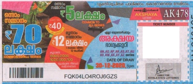 Akshaya Weekly Lottery held on 30.12.2020