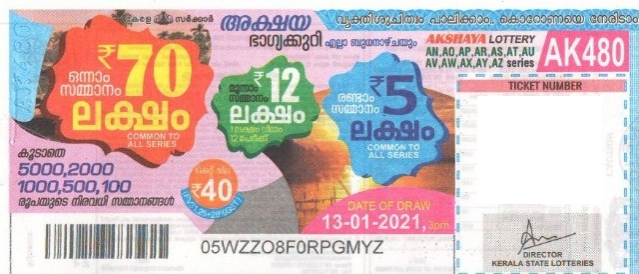 Akshaya Weekly Lottery held on 13.01.2021