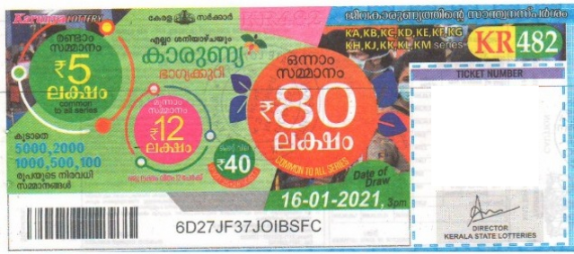 Karunya Weekly Lottery KR-482 16.01.2021