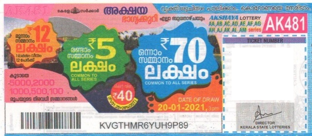 Akshaya Weekly Lottery held on 20.01.2021