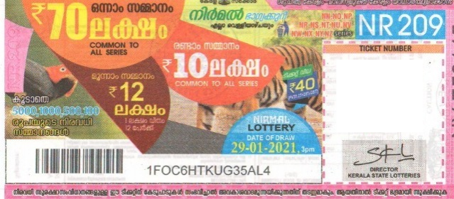 Nirmal Weekly Lottery NR-209 29.01.2021