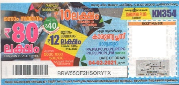 Karunya plus Weekly Lottery KN-354 04.02.2021