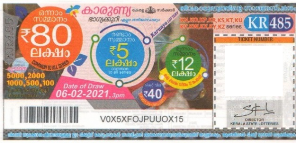 Karunya Weekly Lottery KR-485 06.02.2021