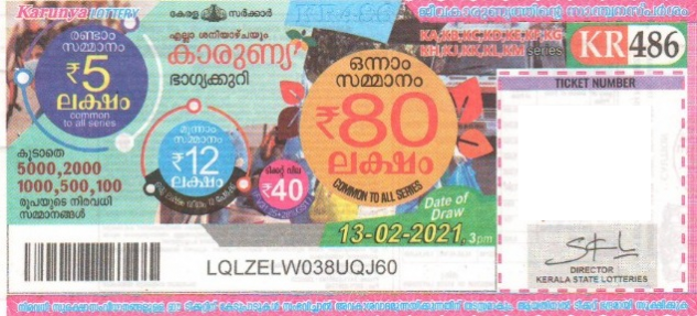 Karunya Weekly Lottery KR-486 13.02.2021