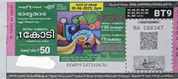 Bhagyathara Weekly Lottery (BT9) Today, 30.06.2025