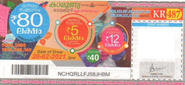 Karunya Weekly Lottery KR-487 20.02.2021