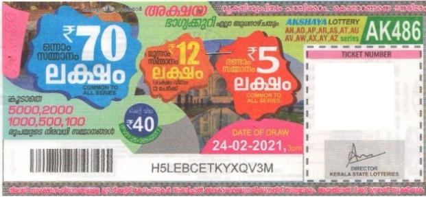 Akshaya Weekly Lottery AK-486 24.02.2021