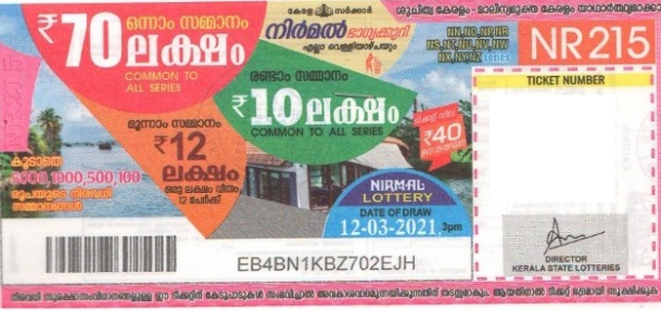 Nirmal Weekly Lottery NR-215 12.03.2021