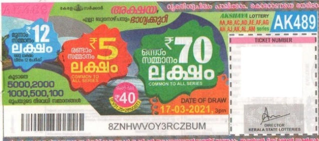 Akshaya Weekly Lottery held on 17.03.2021