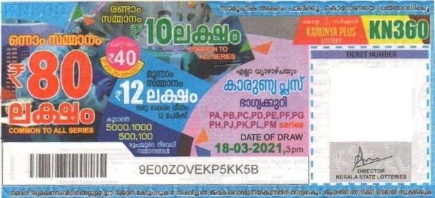 Karunya plus Weekly Lottery KN-360 18.03.2021