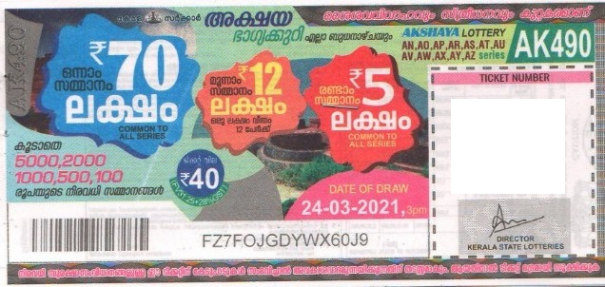 Akshaya Weekly Lottery AK-490 24.03.2021