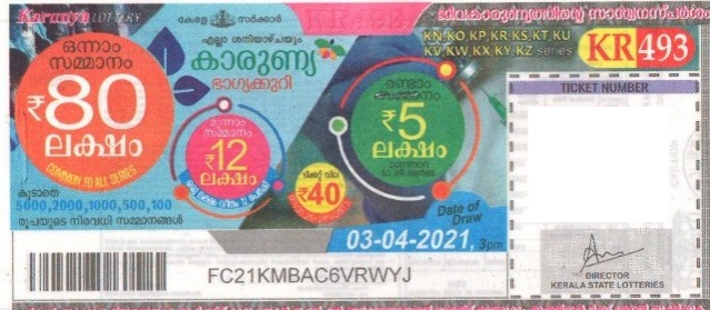 Karunya Weekly Lottery KR-493 03.04.2021