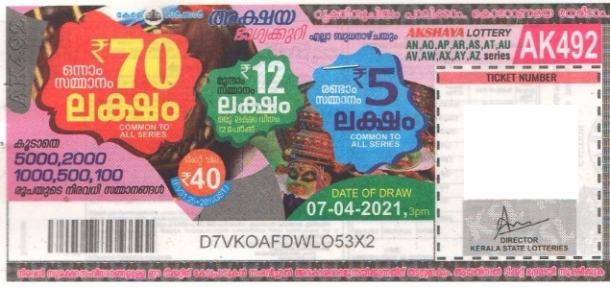 Akshaya Weekly Lottery held on 11.04.2021