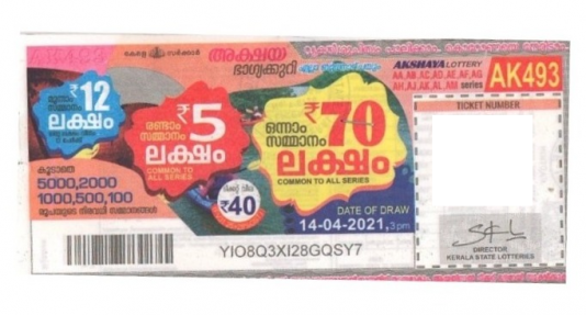 Akshaya Weekly Lottery AK-493 14.04.2021