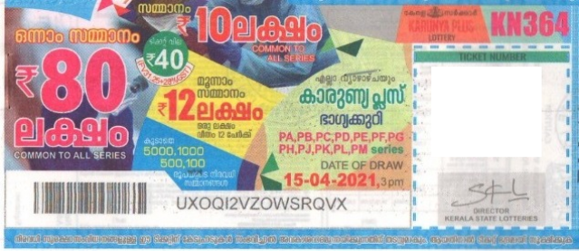 Karunya plus Weekly Lottery held on 15.04.2021
