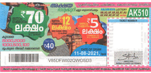 Akshaya Weekly Lottery held on 11.08.2021