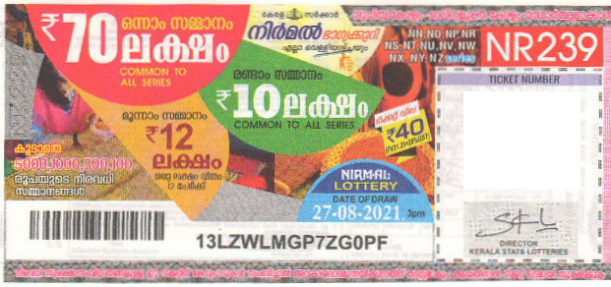 Nirmal Weekly Lottery held on 27.08.2021