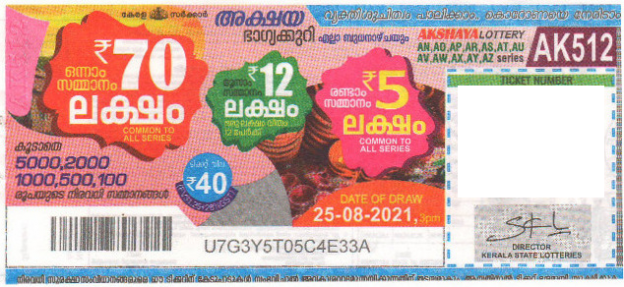 Akshaya Weekly Lottery AK-512 25.08.2021