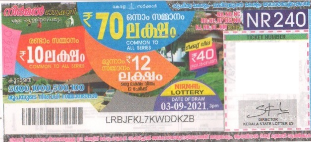 Nirmal Weekly Lottery held on 03.09.2021