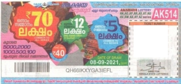 Akshaya Weekly Lottery AK-514 08.09.2021