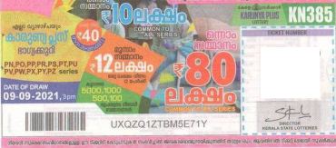 Karunya plus Weekly Lottery KN-385 09.09.2021