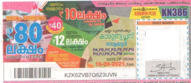 Karunya plus Weekly Lottery KN-386 16.09.2021