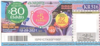 Karunya Weekly Lottery KR-516 18.09.2021