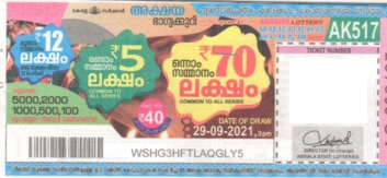 Akshaya Weekly Lottery held on 29.09.2021