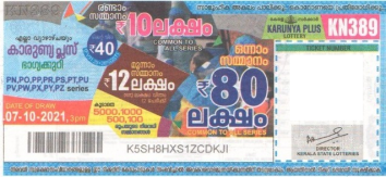 Karunya plus Weekly Lottery held on 07.10.2021