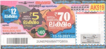 Akshaya Weekly Lottery AK-519 13.10.2021