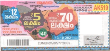 Akshaya Weekly Lottery held on 13.10.2021