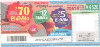 Akshaya Weekly Lottery AK-520 20.10.2021