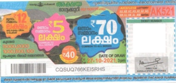 Akshaya Weekly Lottery AK-521 27.10.2021