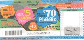 Akshaya Weekly Lottery held on 27.10.2021