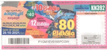 Karunya plus Weekly Lottery KN-392 28.10.2021