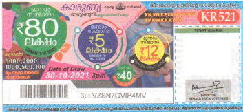 Karunya Weekly Lottery KR-521 30.10.2021