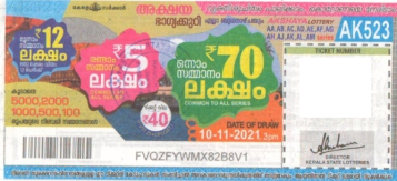 Akshaya Weekly Lottery AK-523 10.11.2021