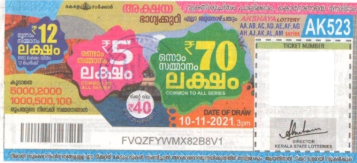 Akshaya Weekly Lottery held on 10.11.2021