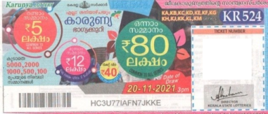Karunya Weekly Lottery KR-524 20.11.2021