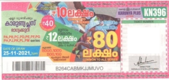 Karunya plus Weekly Lottery KN-396 25.11.2021